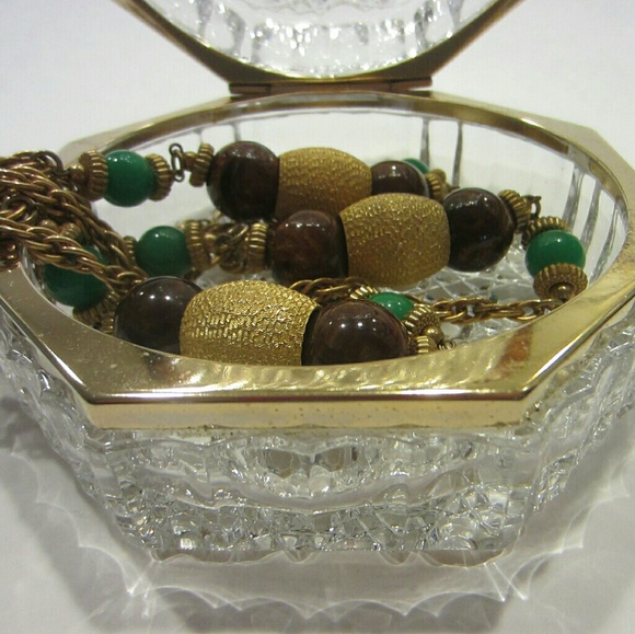 Cadoro Long Chain Necklace Decorated Large Green & Gold Beads Designer Tag Mark - Picture 4 of 14